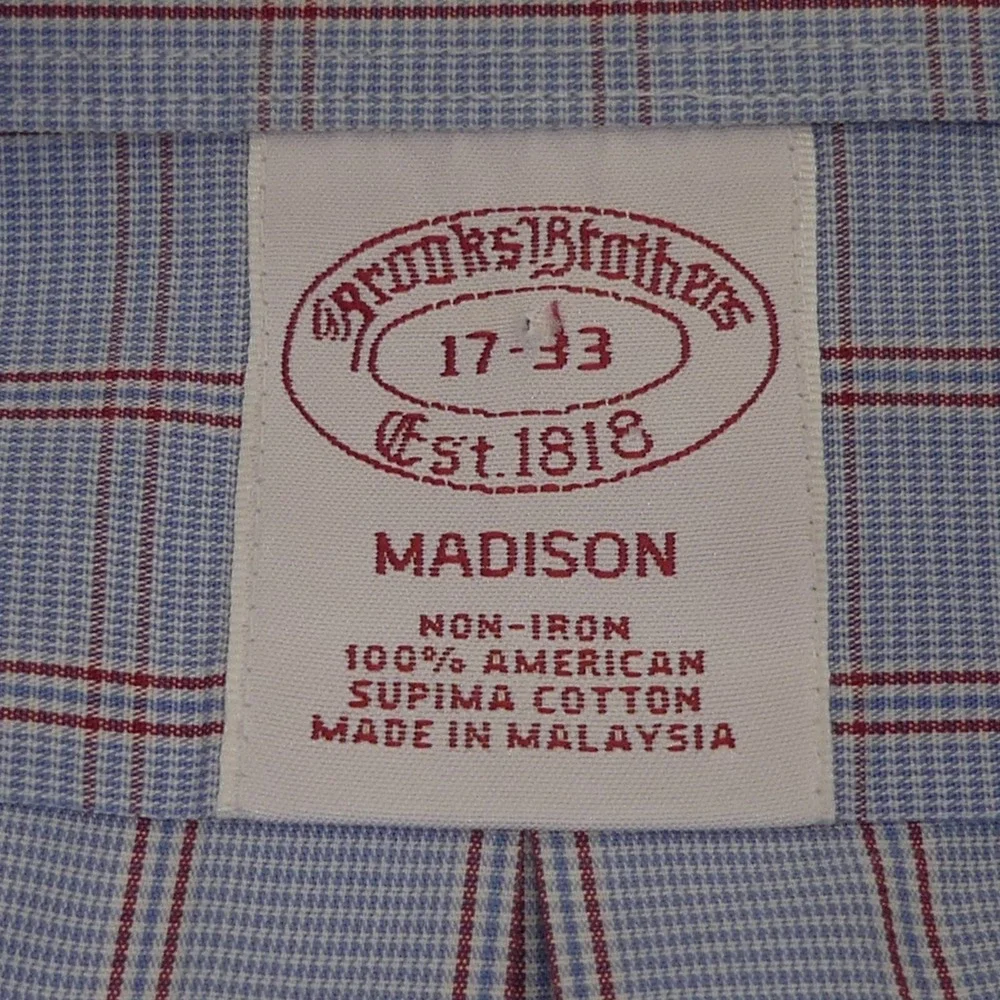 Brooks Brothers Madison‎ Fit Long Sleeve Button Up Shirt Blue Red Check 17 33